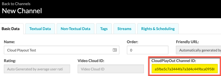 Ingrese el ID del canal de Cloud Playout