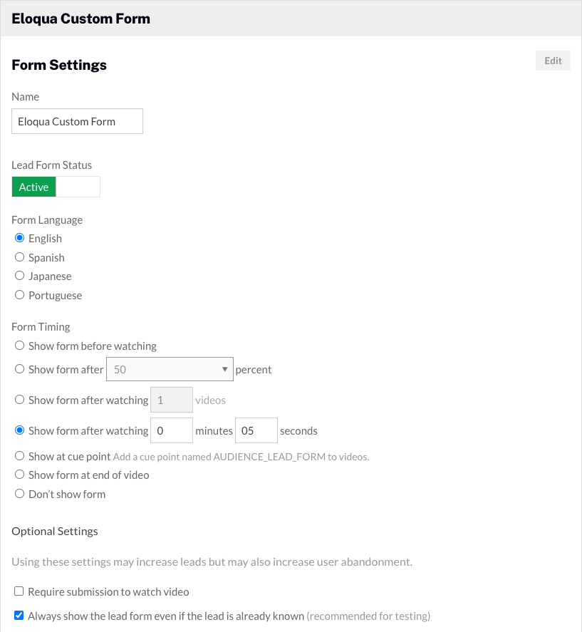 configuración del formulario de cliente potencial