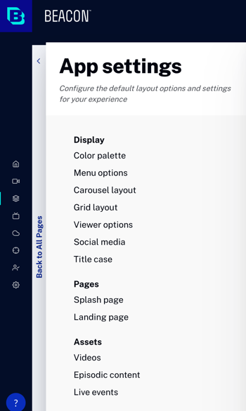 menú completo de configuración de la aplicación