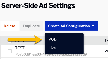 Crear configuración de anuncios VOD