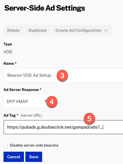 Configuración SSAI VOD