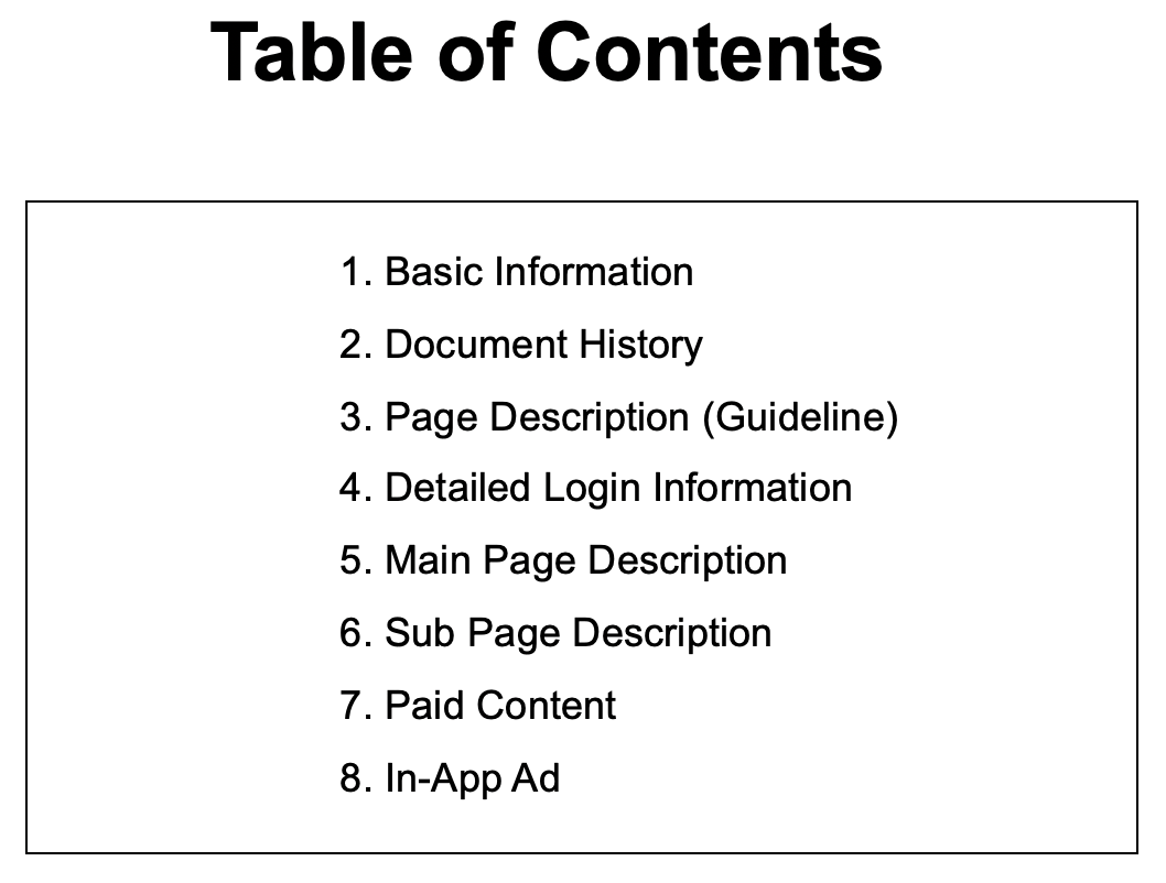 tabla de contenido de comportamientos