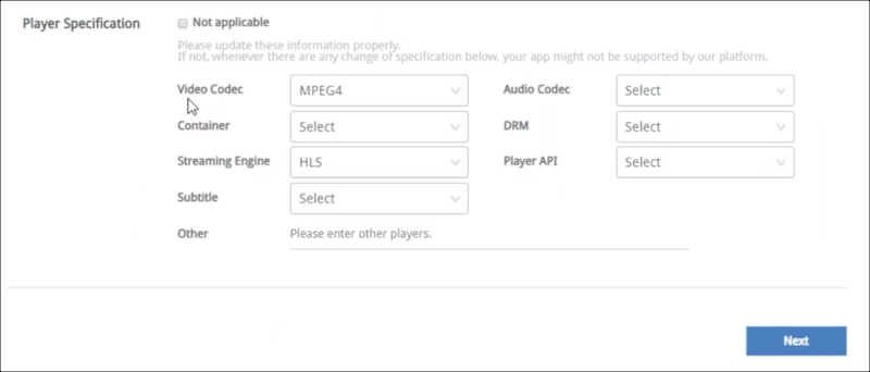 Especificación del jugador