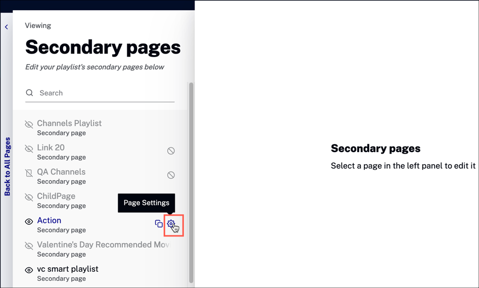 Configuración de la página secundaria